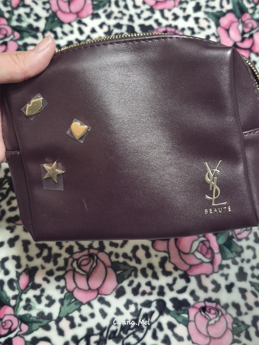 Yves Saint Laurent Beaute Plum Leather Cosmetic Pouch